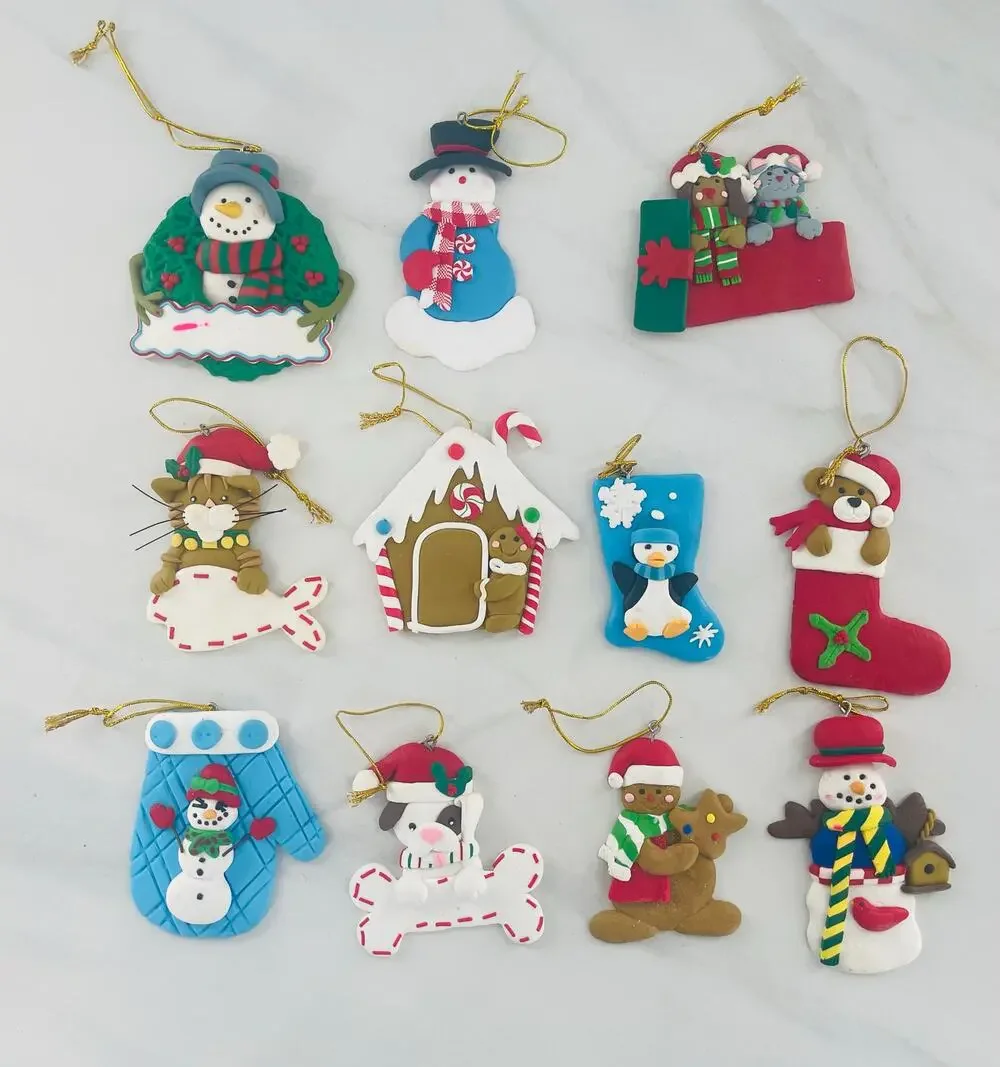 Set of 11 Christmas Clay Ornaments